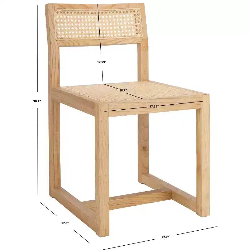 Chaise de salle à manger en orme et rotin, sans accoudoirs, capacité de 125 kg