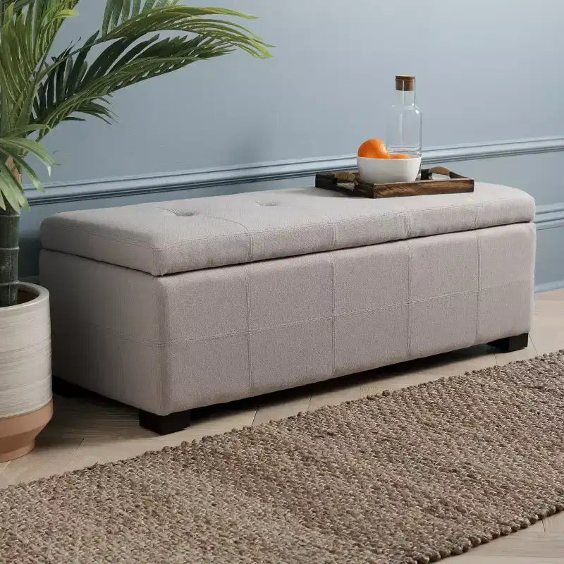 Grand banc de rangement capitonné avec couvercle à charnière, capacité de 250 kg