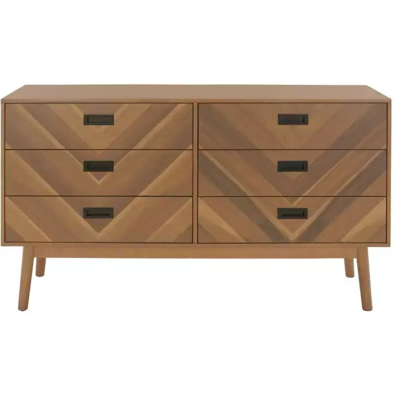 Commode à 6 tiroirs avec placage en acacia et pieds fuselés