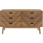 Commode à 6 tiroirs avec placage en acacia et pieds fuselés
