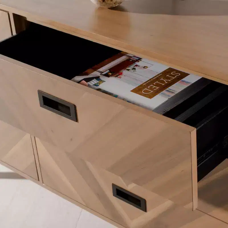 Commode à 6 tiroirs avec placage en acacia et pieds fuselés