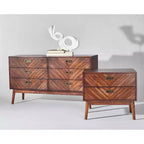 Commode à 6 tiroirs avec placage en acacia et pieds fuselés