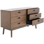 Commode à 6 tiroirs avec placage en acacia et pieds fuselés