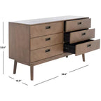 Commode à 6 tiroirs avec placage en acacia et pieds fuselés