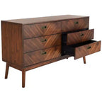 Commode à 6 tiroirs avec placage en acacia et pieds fuselés