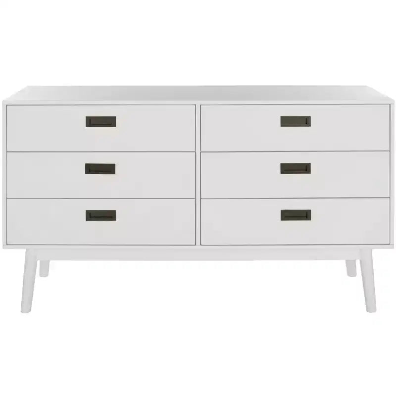 Commode à 6 tiroirs avec placage en acacia et pieds fuselés
