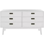 Commode à 6 tiroirs avec placage en acacia et pieds fuselés
