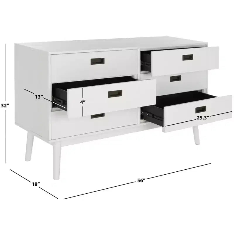 Commode à 6 tiroirs avec placage en acacia et pieds fuselés