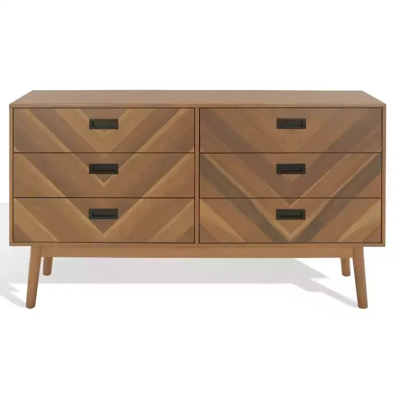 Commode à 6 tiroirs avec placage en acacia et pieds fuselés