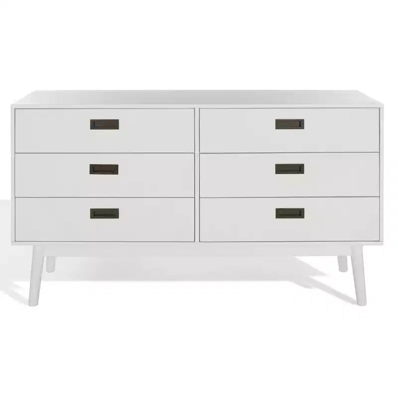 Commode à 6 tiroirs avec placage en acacia et pieds fuselés
