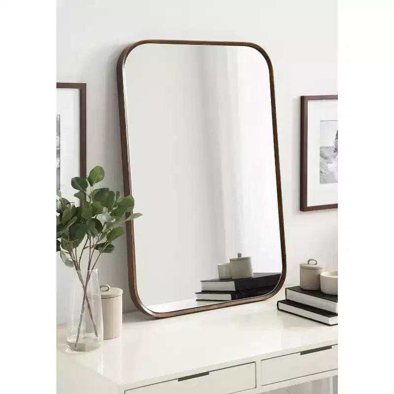 Miroir mural encadré noyer brun 23x35, suspendu toute orientation