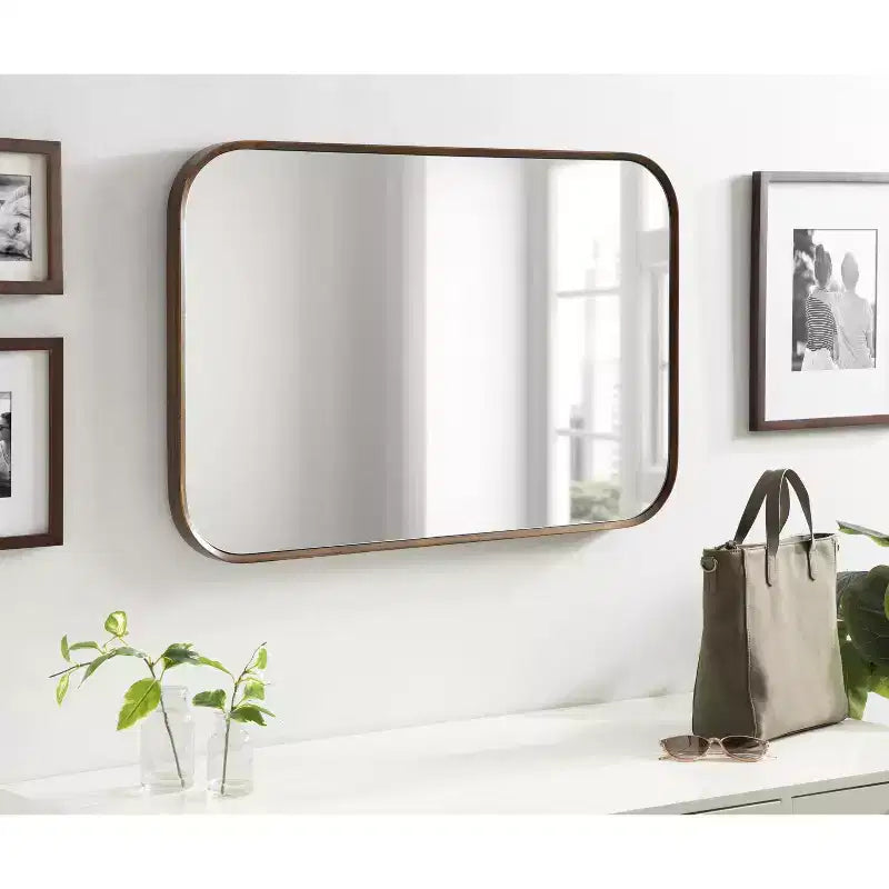 Miroir mural encadré noyer brun 23x35, suspendu toute orientation