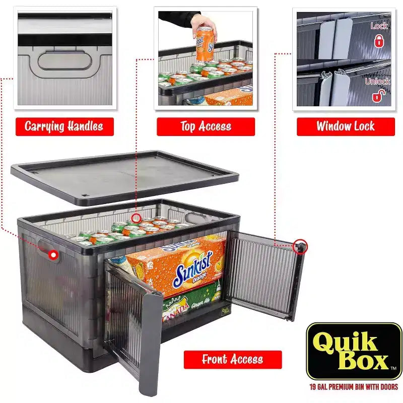 Bacs de rangement pliables de 72 litres avec portes et roues