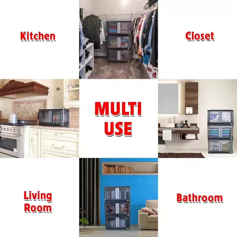 Bacs de rangement pliables de 72 litres avec portes et roues