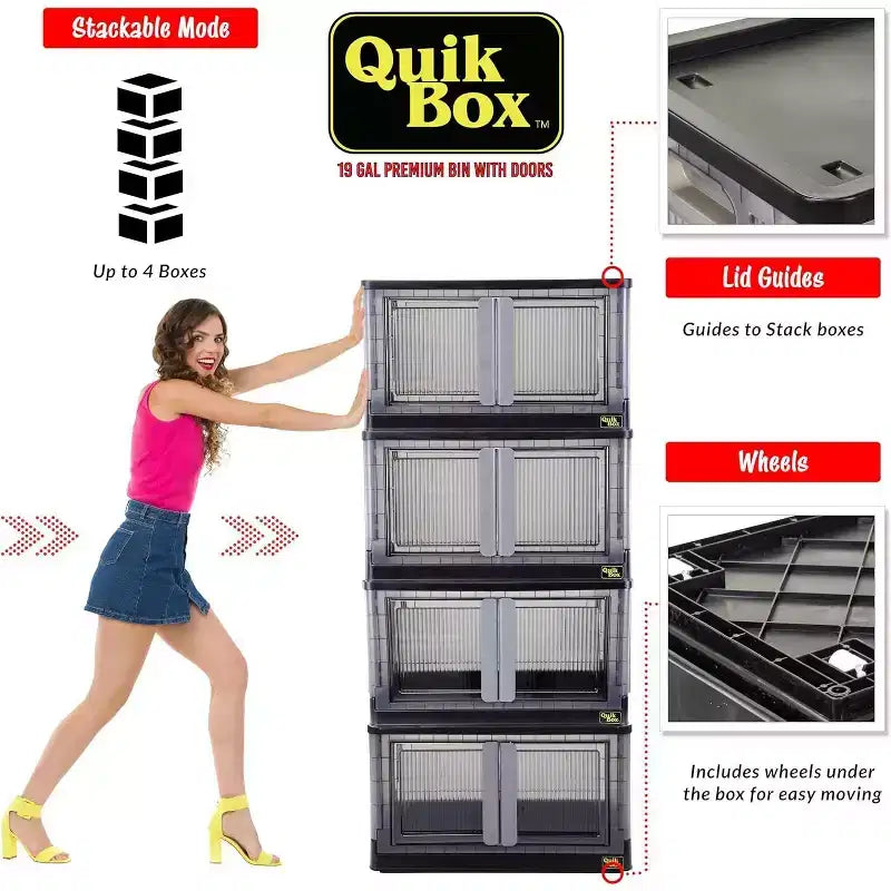 Bacs de rangement pliables de 72 litres avec portes et roues