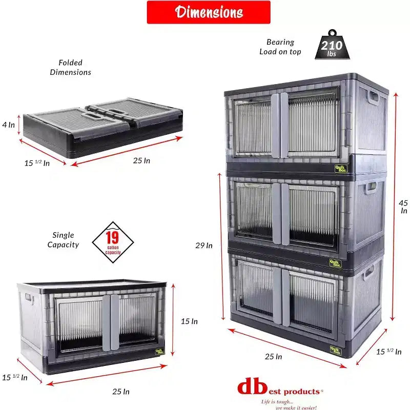 Bacs de rangement pliables de 72 litres avec portes et roues