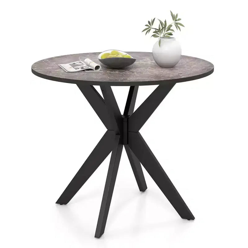 Costway Round Dining Table 36 Faux Marble Tabletop Rubber Wood Legs Kitchen White/Black