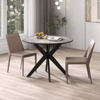 Table à manger ronde de 36 pouces avec plateau en similicuir marbre et pieds en bois