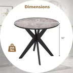 Table à manger ronde de 36 pouces avec plateau en similicuir marbre et pieds en bois