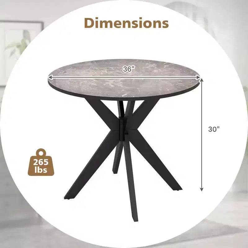 Table à manger ronde de 36 pouces avec plateau en similicuir marbre et pieds en bois