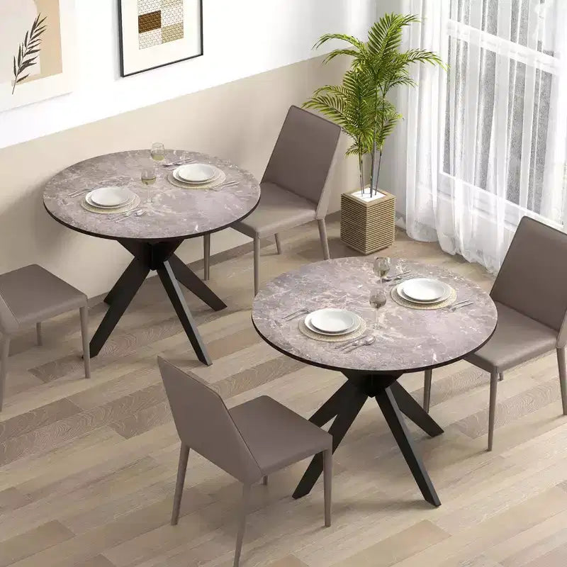 Table à manger ronde de 36 pouces avec plateau en similicuir marbre et pieds en bois