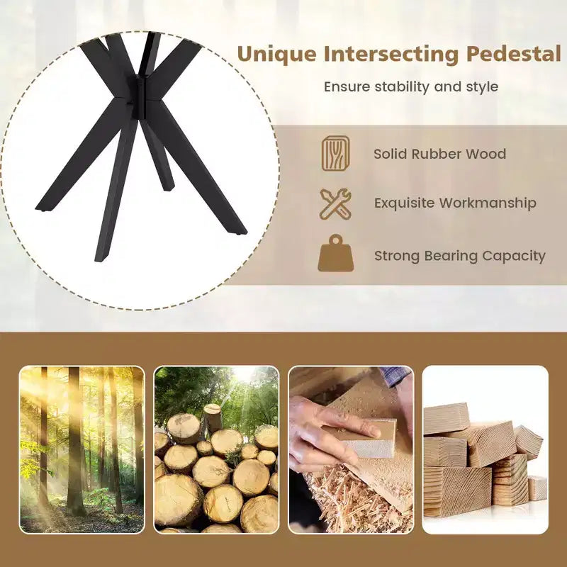 Table à manger ronde de 36 pouces avec plateau en similicuir marbre et pieds en bois