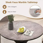 Table à manger ronde de 36 pouces avec plateau en similicuir marbre et pieds en bois