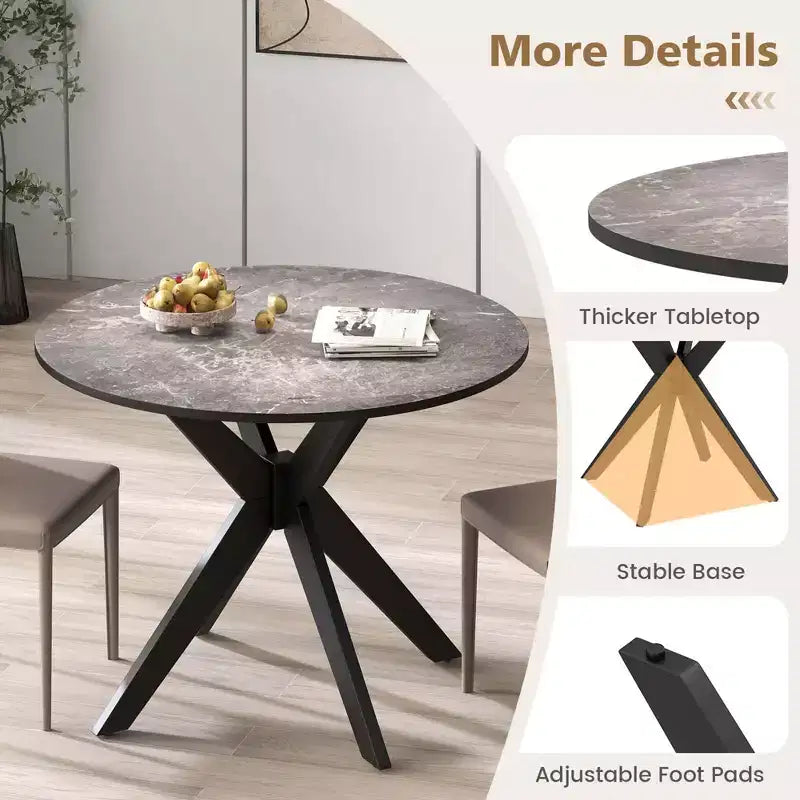 Table à manger ronde de 36 pouces avec plateau en similicuir marbre et pieds en bois