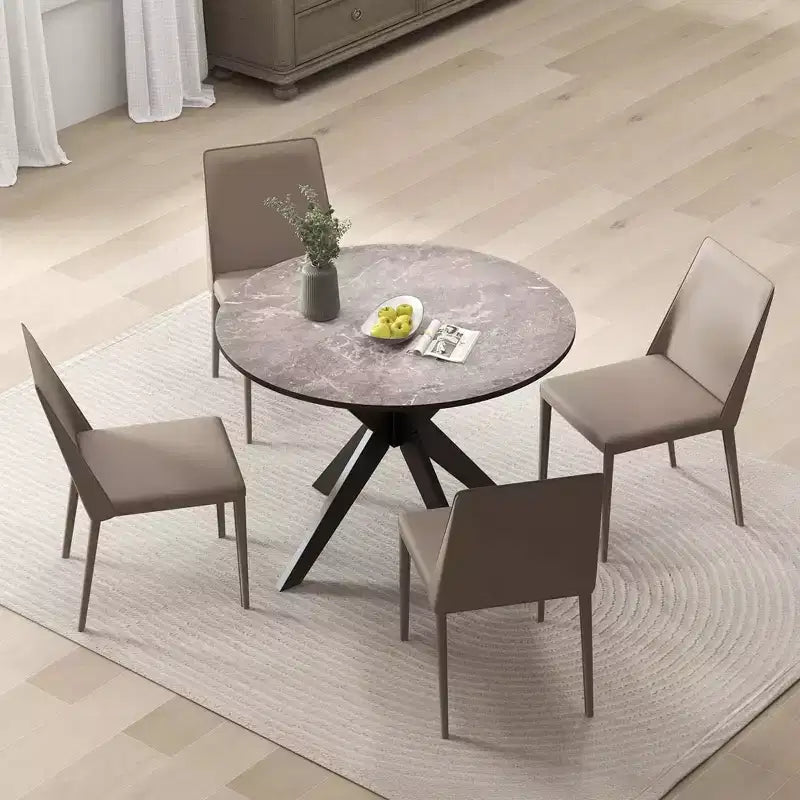 Table à manger ronde de 36 pouces avec plateau en similicuir marbre et pieds en bois