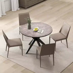 Table à manger ronde de 36 pouces avec plateau en similicuir marbre et pieds en bois