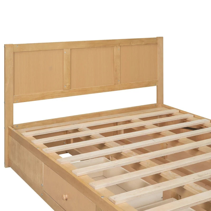 Lit plateforme en bois avec rangement inférieur et 2 tiroirs