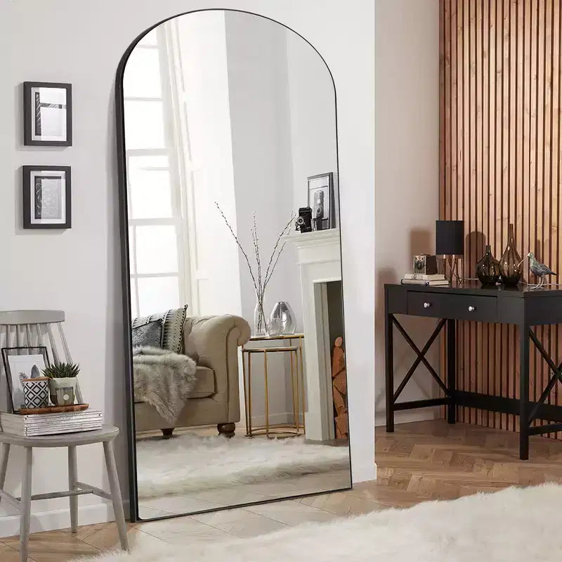 Dovelina Modern Wood Frame Arched Mirror Decorative Wall Mirror