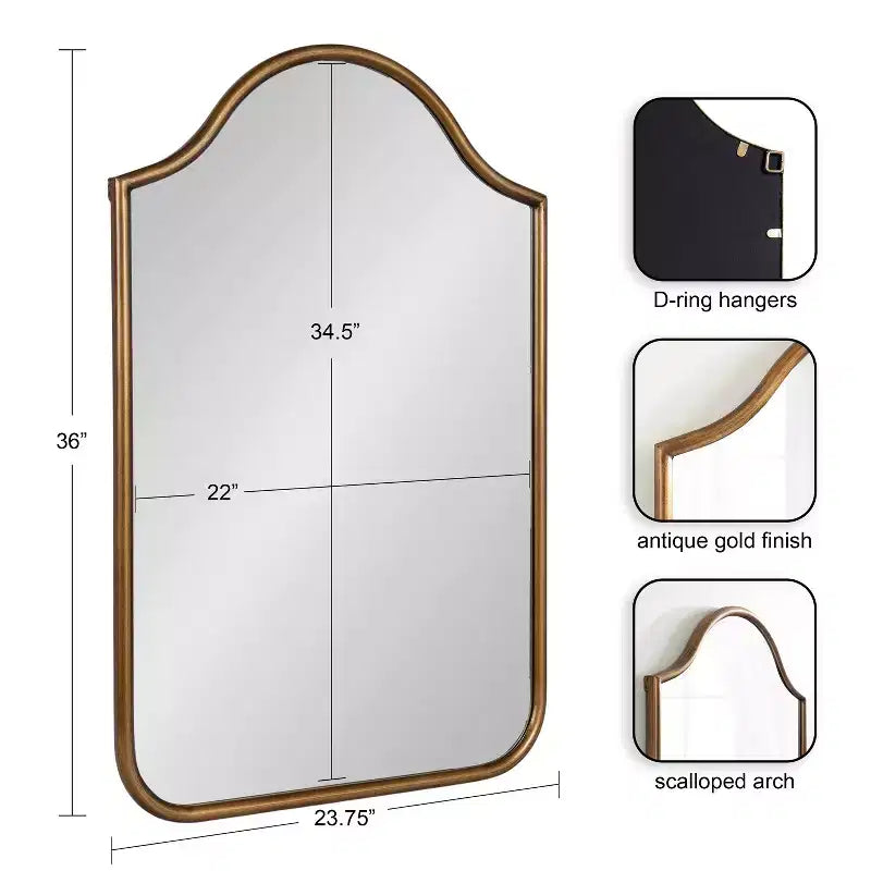 Miroir mural cintré encadré 24x36, noir ou doré