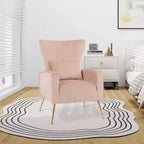 Fauteuil d'appoint dossier haut en velours avec coussin lombaire et pieds dorés