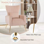 Fauteuil d'appoint dossier haut en velours avec coussin lombaire et pieds dorés