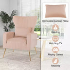 Fauteuil d'appoint dossier haut en velours avec coussin lombaire et pieds dorés