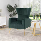 Fauteuil d'appoint dossier haut en velours avec coussin lombaire et pieds dorés