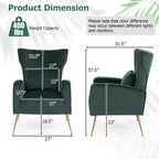 Fauteuil d'appoint dossier haut en velours avec coussin lombaire et pieds dorés