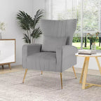 Fauteuil d'appoint dossier haut en velours avec coussin lombaire et pieds dorés