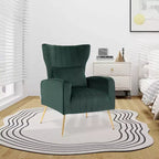Fauteuil d'appoint dossier haut en velours avec coussin lombaire et pieds dorés