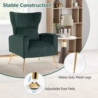 Fauteuil d'appoint dossier haut en velours avec coussin lombaire et pieds dorés