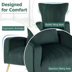 Fauteuil d'appoint dossier haut en velours avec coussin lombaire et pieds dorés