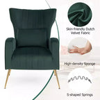 Fauteuil d'appoint dossier haut en velours avec coussin lombaire et pieds dorés