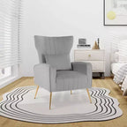 Fauteuil d'appoint dossier haut en velours avec coussin lombaire et pieds dorés