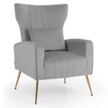 Costway Velvet Upholstered Wingback Chair with Lumbar Pillow & Golden Metal Legs Grey/Pink/Turquoise/White