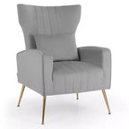 Costway Velvet Upholstered Wingback Chair with Lumbar Pillow & Golden Metal Legs Grey/Pink/Turquoise/White