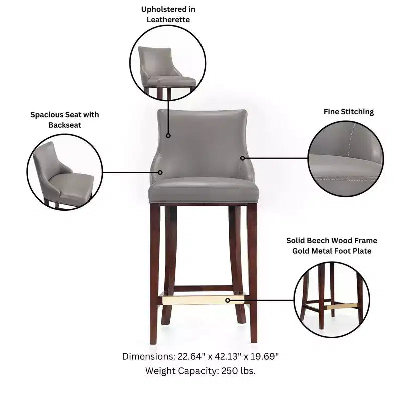 Tabouret de bar tapissé de similicuir avec cadre et repose-pieds en hêtre