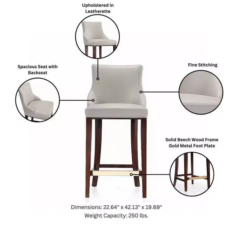 Tabouret de bar tapissé de similicuir avec cadre et repose-pieds en hêtre