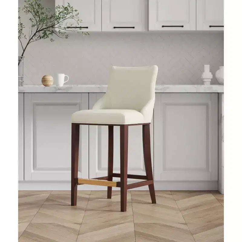 Tabouret de bar tapissé de similicuir avec cadre et repose-pieds en hêtre
