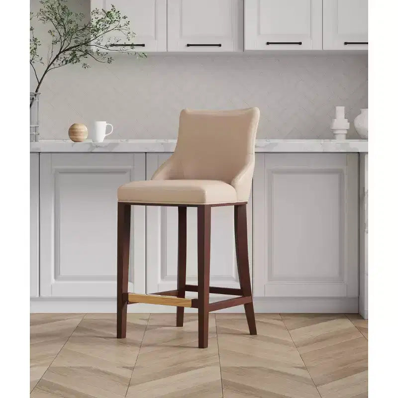 Tabouret de bar tapissé de similicuir avec cadre et repose-pieds en hêtre